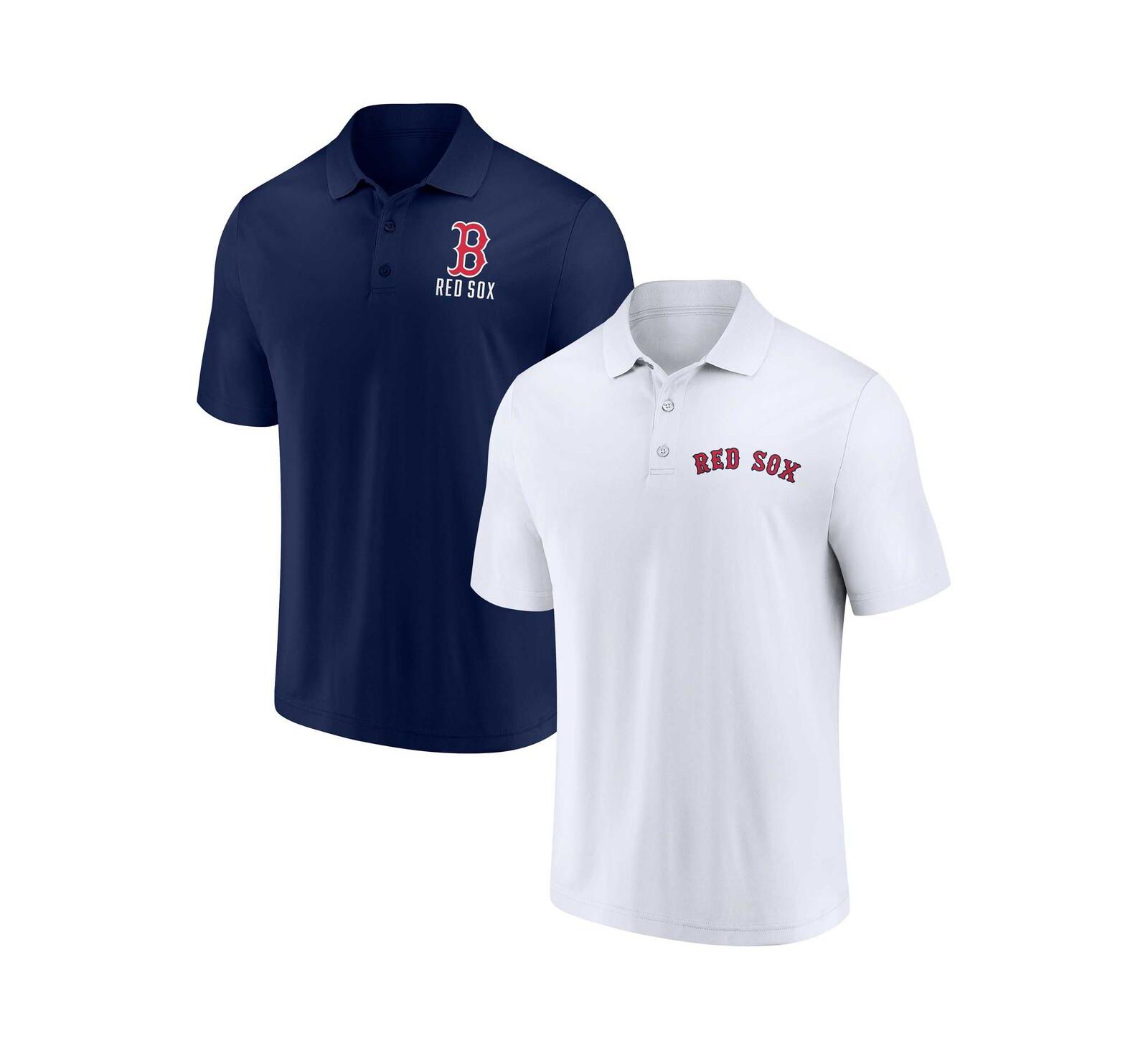 Men's Fanatics Navy, White Boston Red Sox Two-Pack Logo Lockup Polo Shirt Set