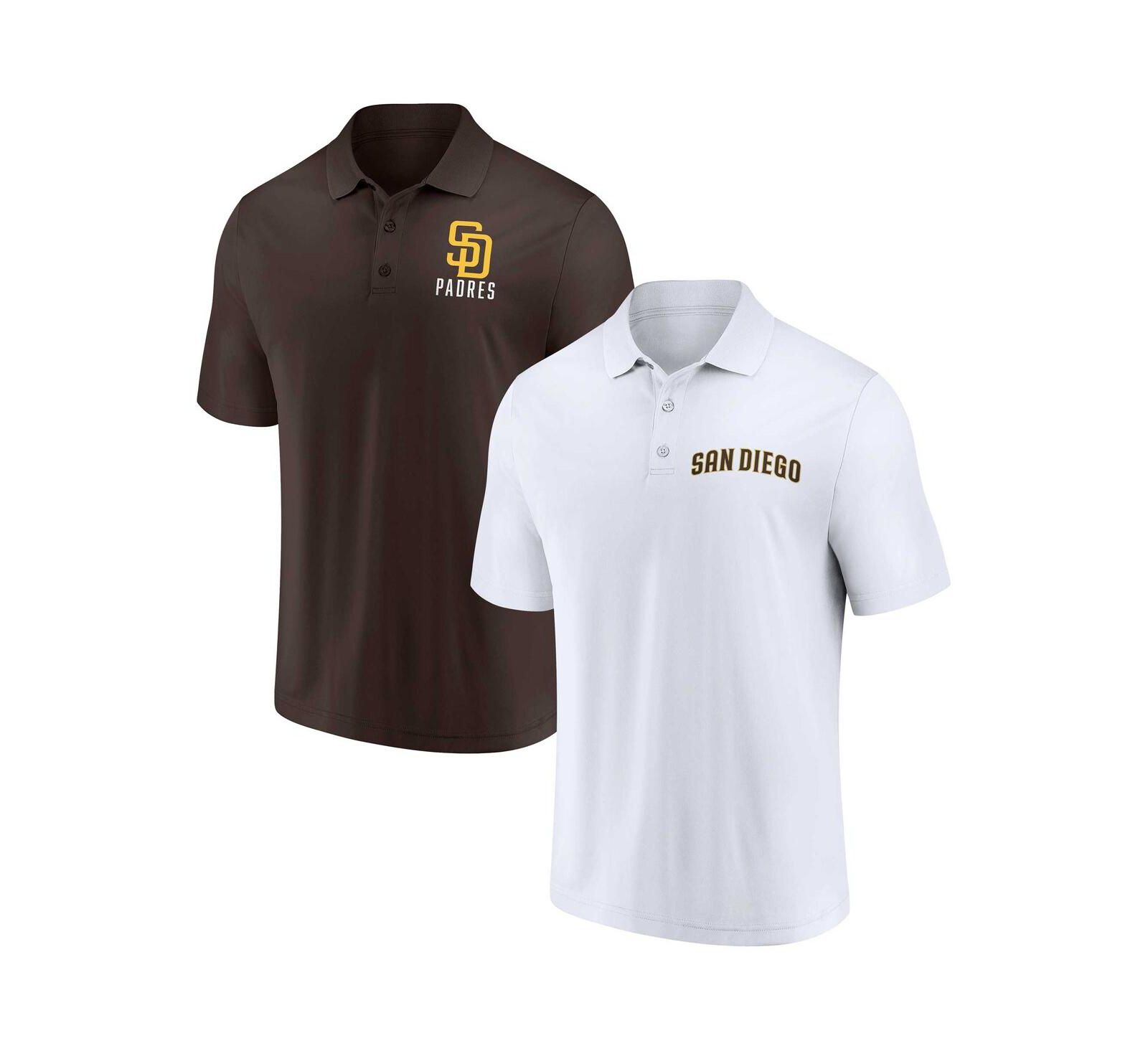 Men's Fanatics Brown, White San Diego Padres Two-Pack Logo Lockup Polo Shirt Set