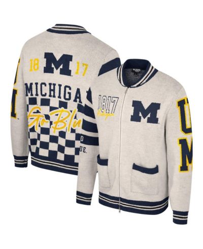 Мужской и женский джемпер с молнией The Wild Collective Cream Michigan Wolverines Jacquard