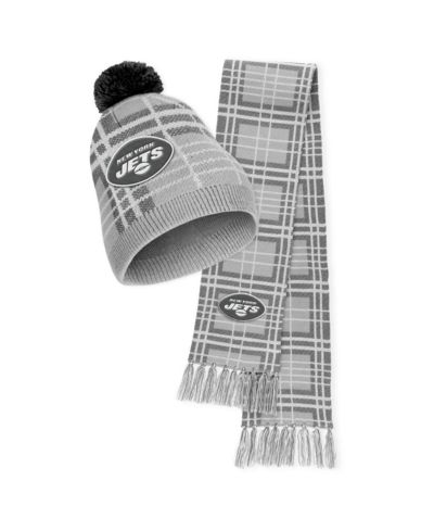 Women's WEAR by Erin Andrews New York Jets Plaid Knit Hat with Pom and Scarf Set