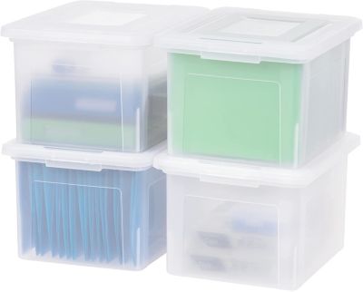 IRIS Letter & Legal Size Plastic Storage Bin Tote Organizing File Box with Durable and Secure Latching Lid, Stackable and Nestable, 4 Pack, Pearl