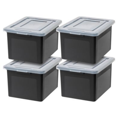 IRIS Letter & Legal Size Plastic Storage Bin Tote Organizing File Box with Durable and Secure Latching Lid, Stackable and Nestable, 4 Pack, Black