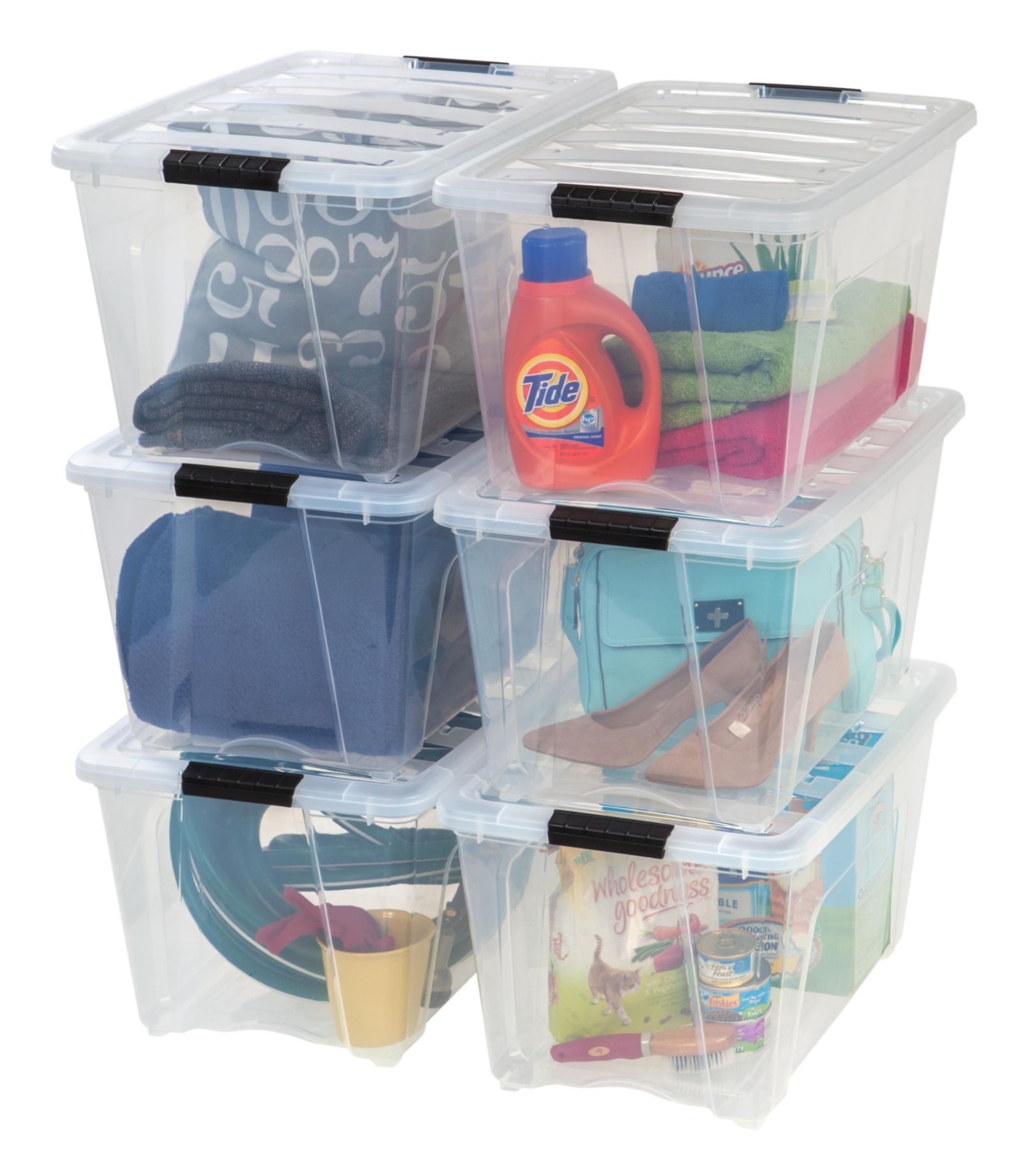 IRIS 6 Pack 53qt Clear View Plastic Storage Bin with Lid and Secure Latching Buckles