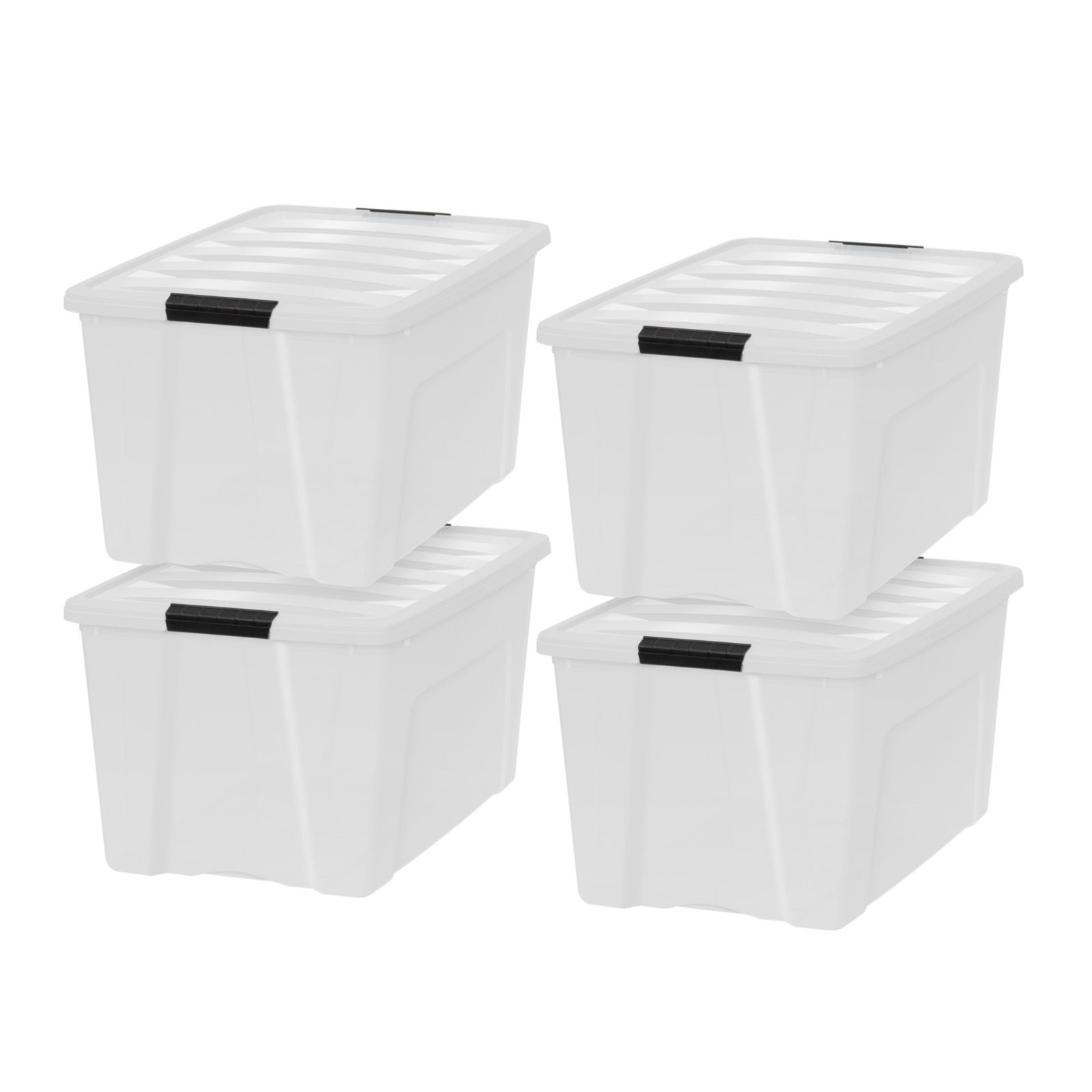 IRIS 4 Pack 72qt Plastic Storage Bin with Lid and Secure Latching Buckles, Pearl