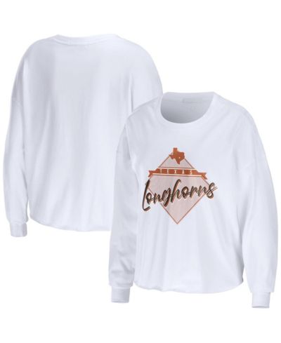 Женская футболка WEAR by Erin Andrews White Texas Longhorns Diamond Long Sleeve Cropped