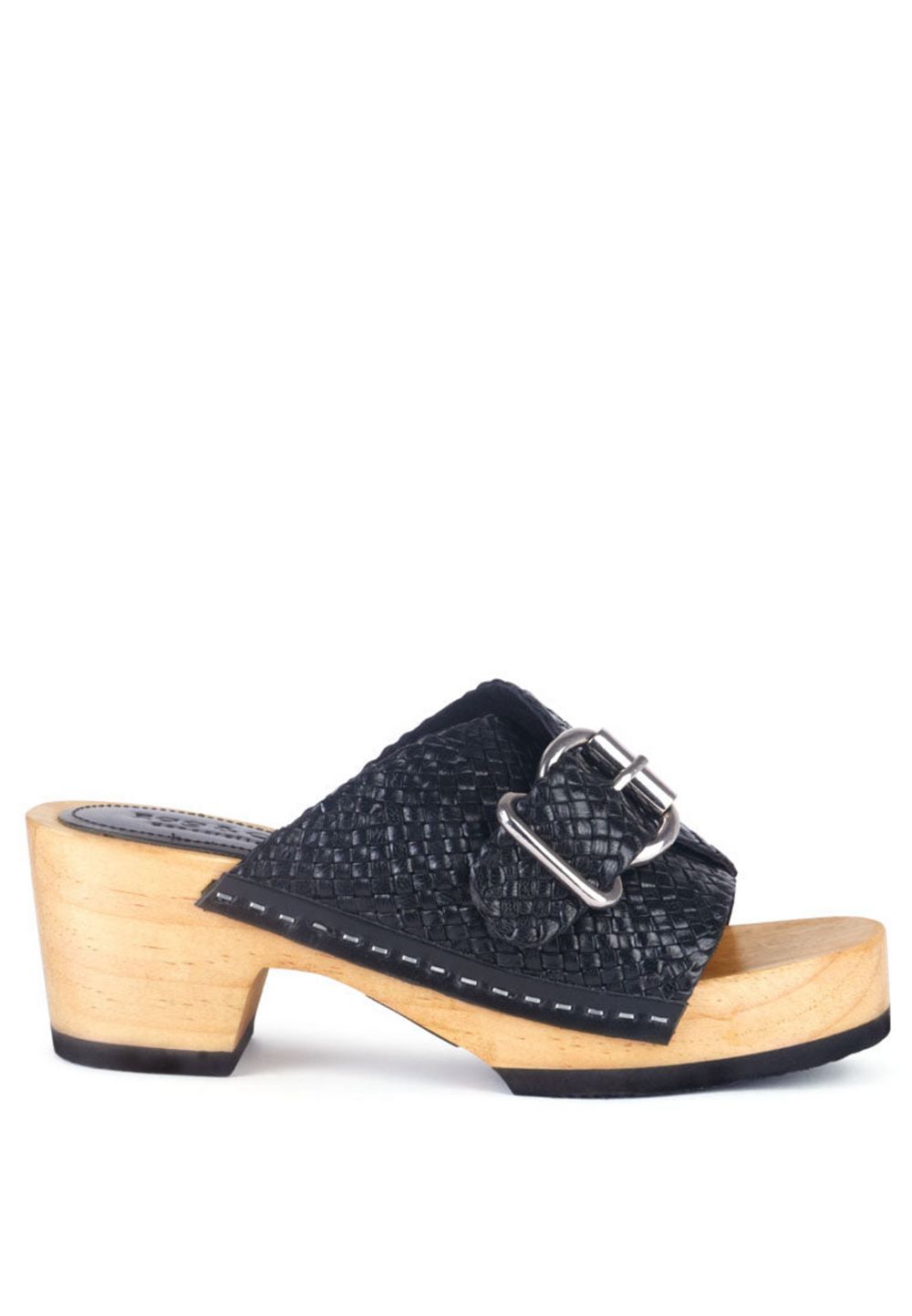 Rag and Co Womens Yoruba Braided Leather Buckled Slide Clogs