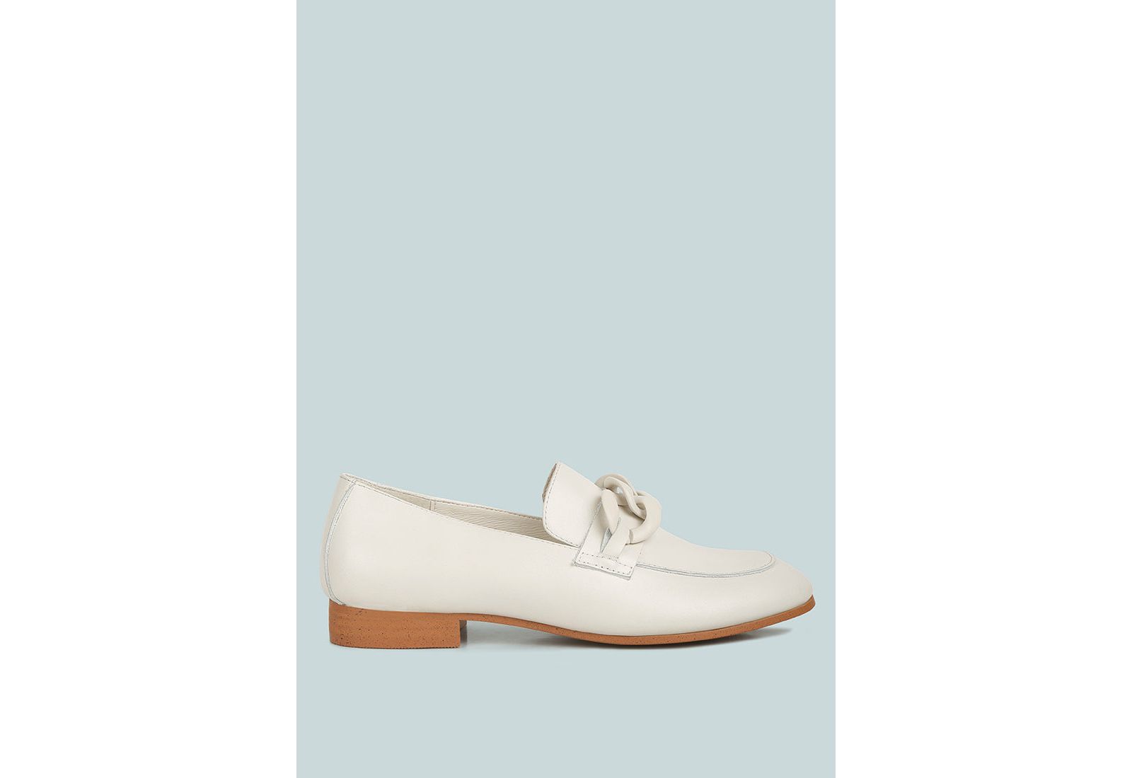 MERVA Womens Chunky Chain Leather Loafers