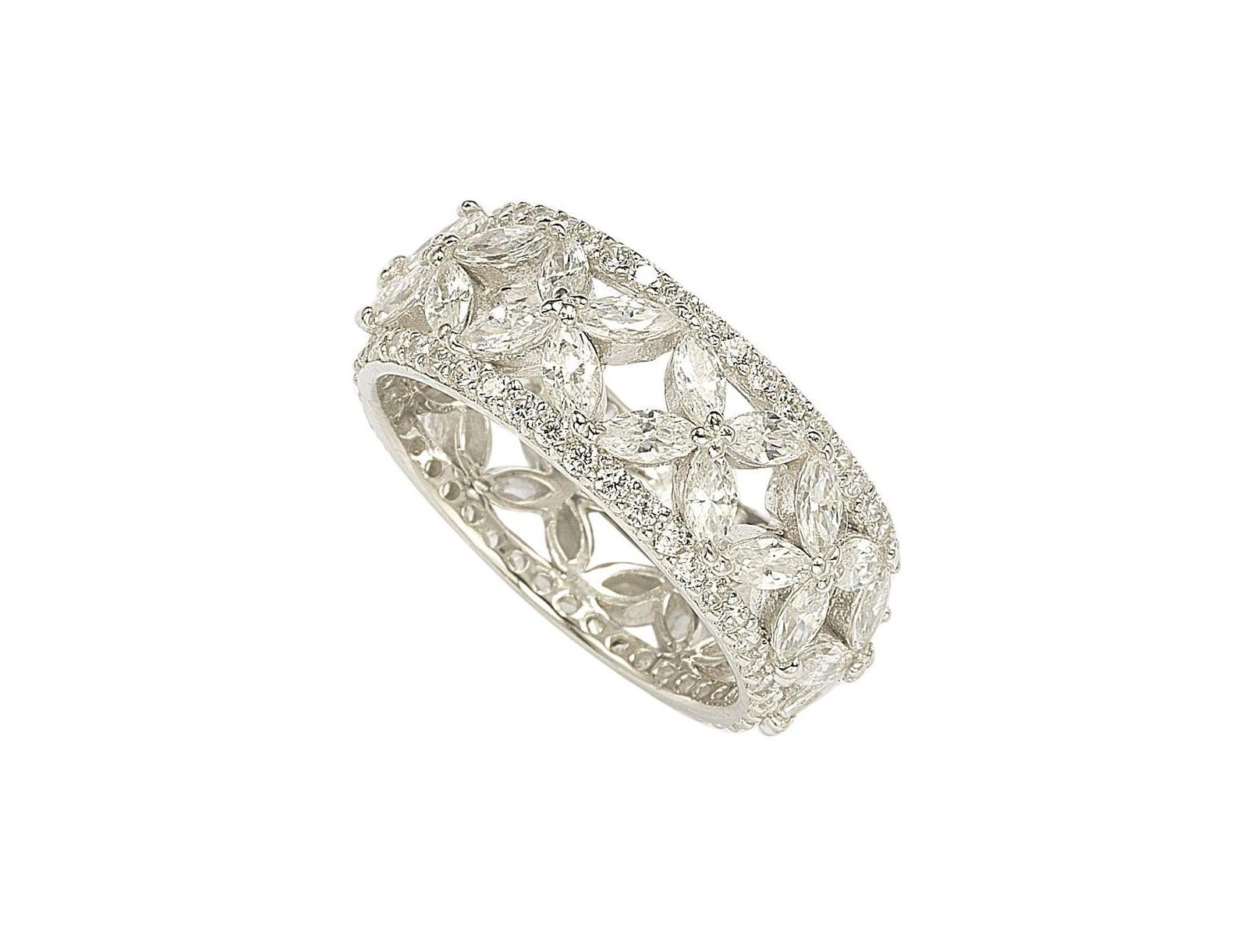 Suzy Levian Sterling Silver Cubic Zirconia Floral Eternity Band