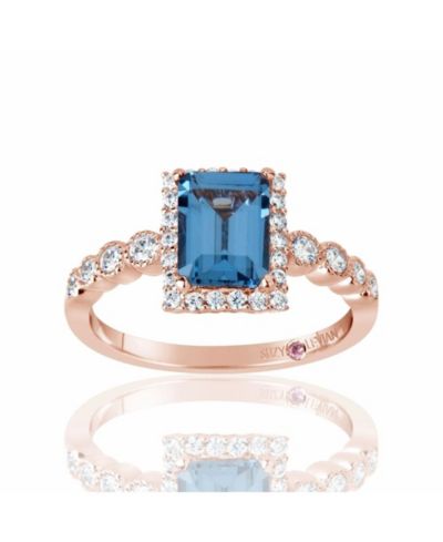 Кольцо Suzy Levian Rose из стерлингового серебра с Aqua & White Cubic Zirconia