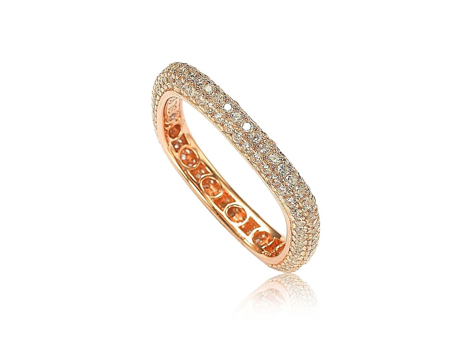 Suzy Levian Sterling Silver Cubic Zirconia Thin Modern Pave Square Eternity Band