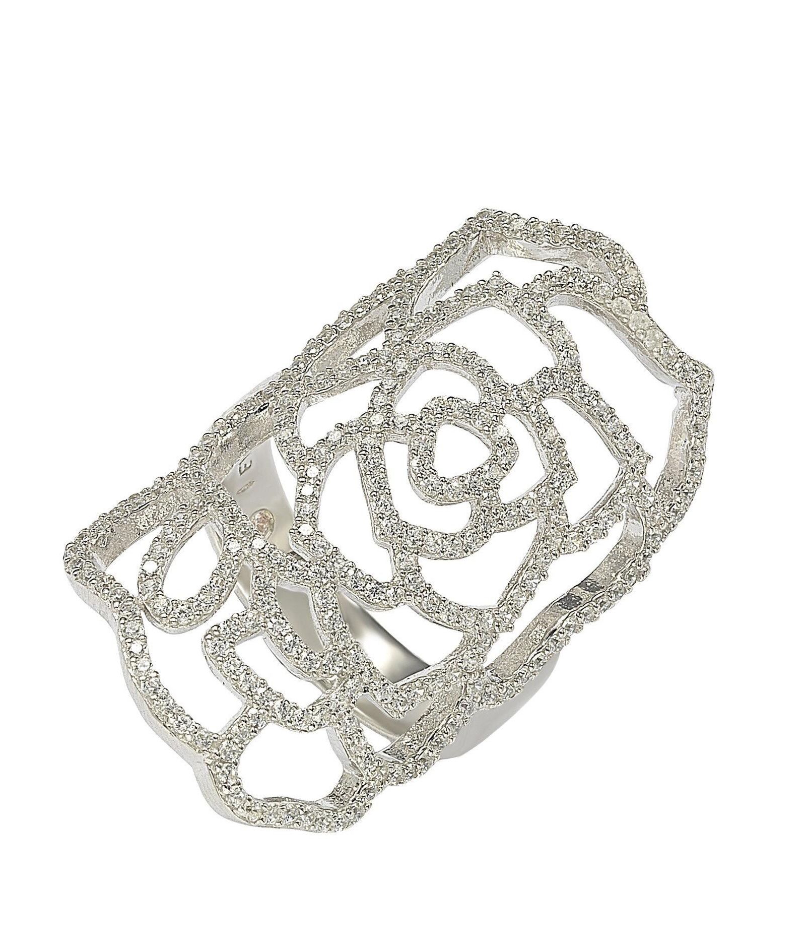 Suzy Levian Sterling Silver White Cubic Zirconia Knuckle Flower Ring