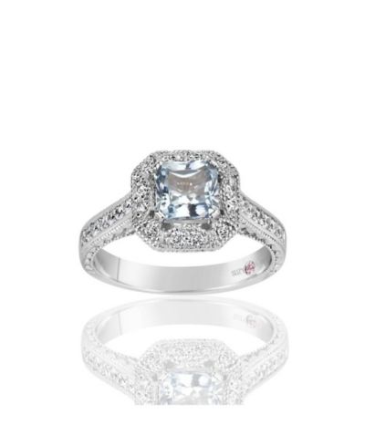 Кольцо Suzy Levian Sterling Silver Assher Cut Cubic Zirconia Aquamarine Center Stone