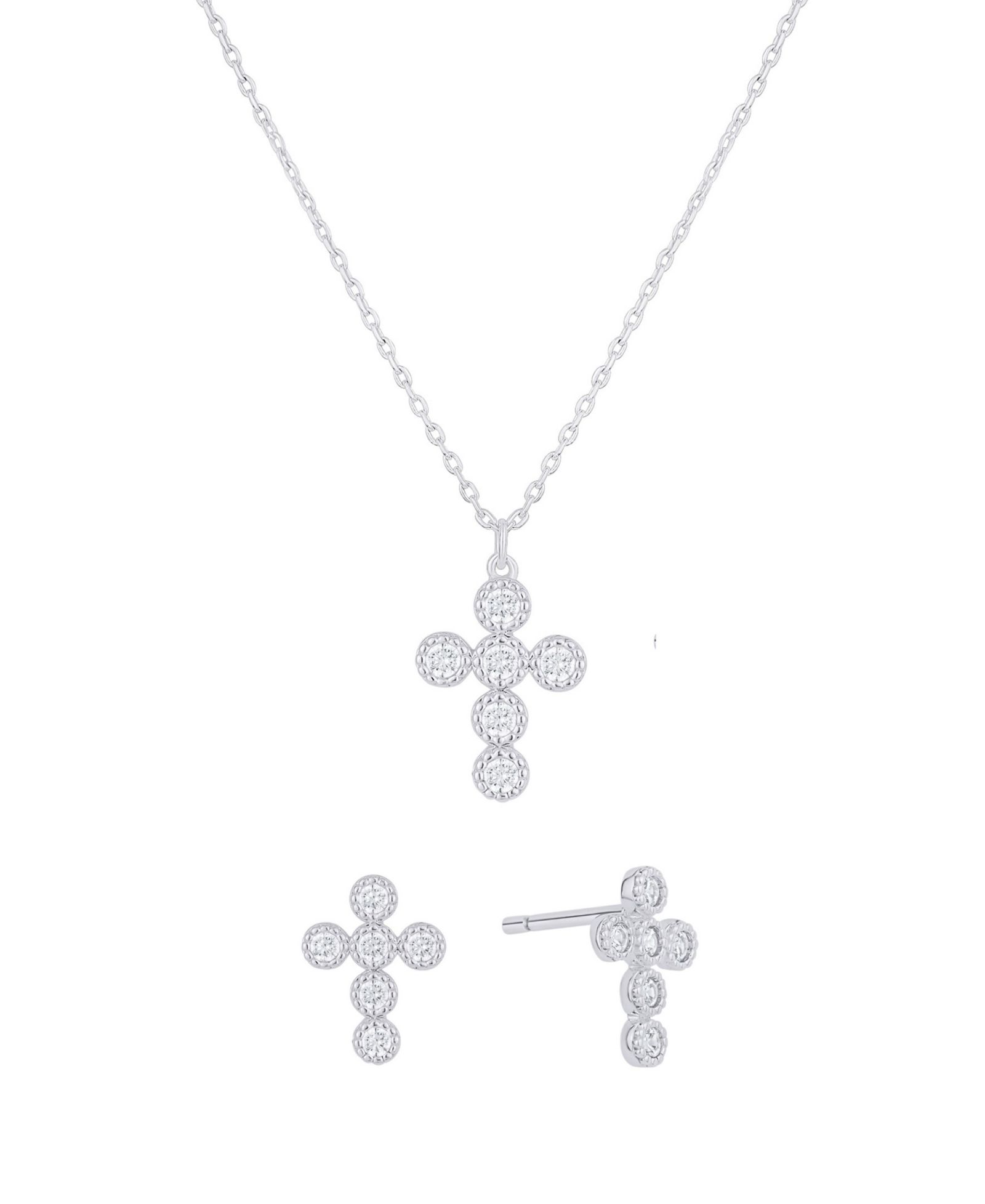 And Now This Cubic Zirconia Cross Stud Earring and Necklace with Jewelry Box Set