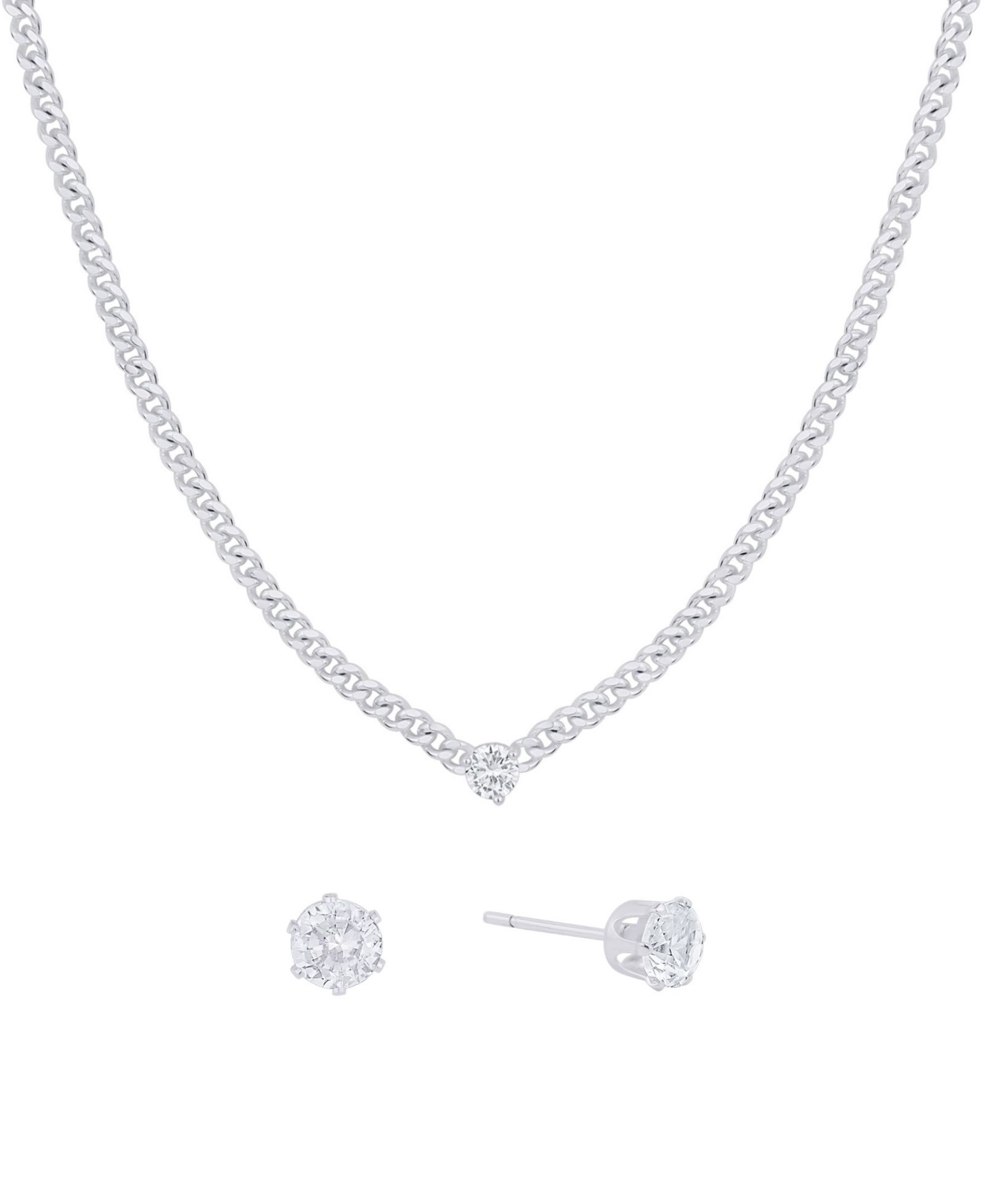 And Now This Cubic Zirconia Stud Earring and Necklace with Jewelry Box Set