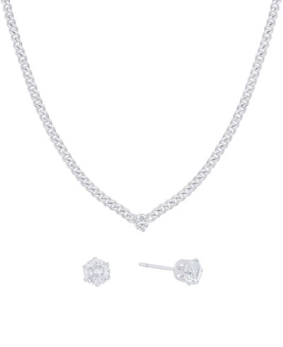 And Now This Cubic Zirconia Stud Earring and Necklace with Jewelry Box Set