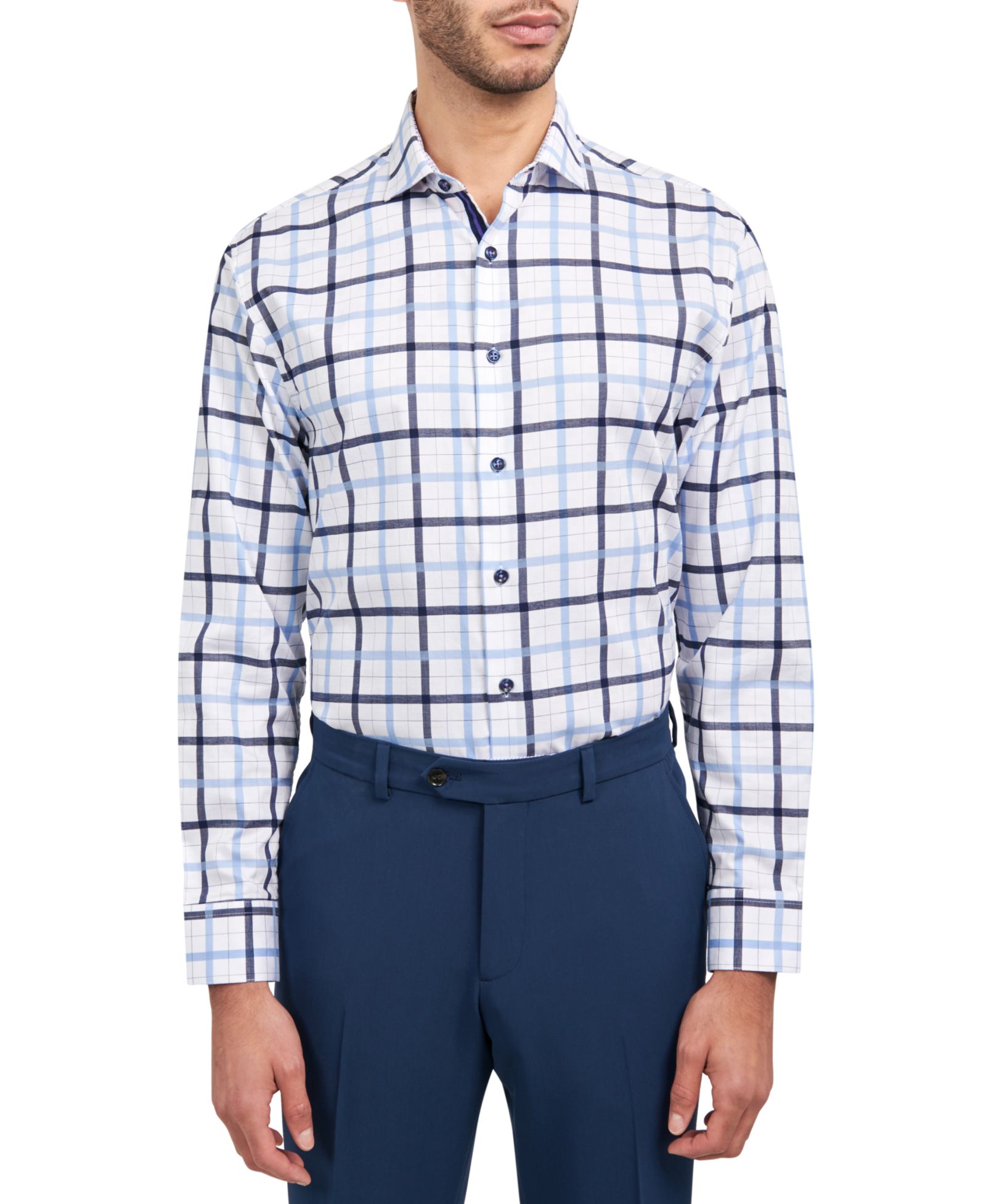 Мужская классическая рубашка Michelsons of London в клетку Windowpane Regular-Fit