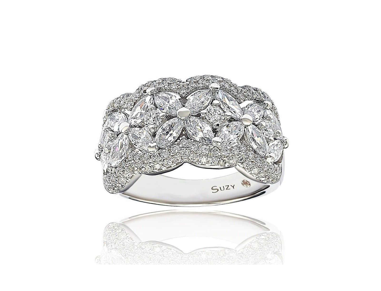 Suzy Levian Sterling Silver White Cubic Zirconia Flower Ring