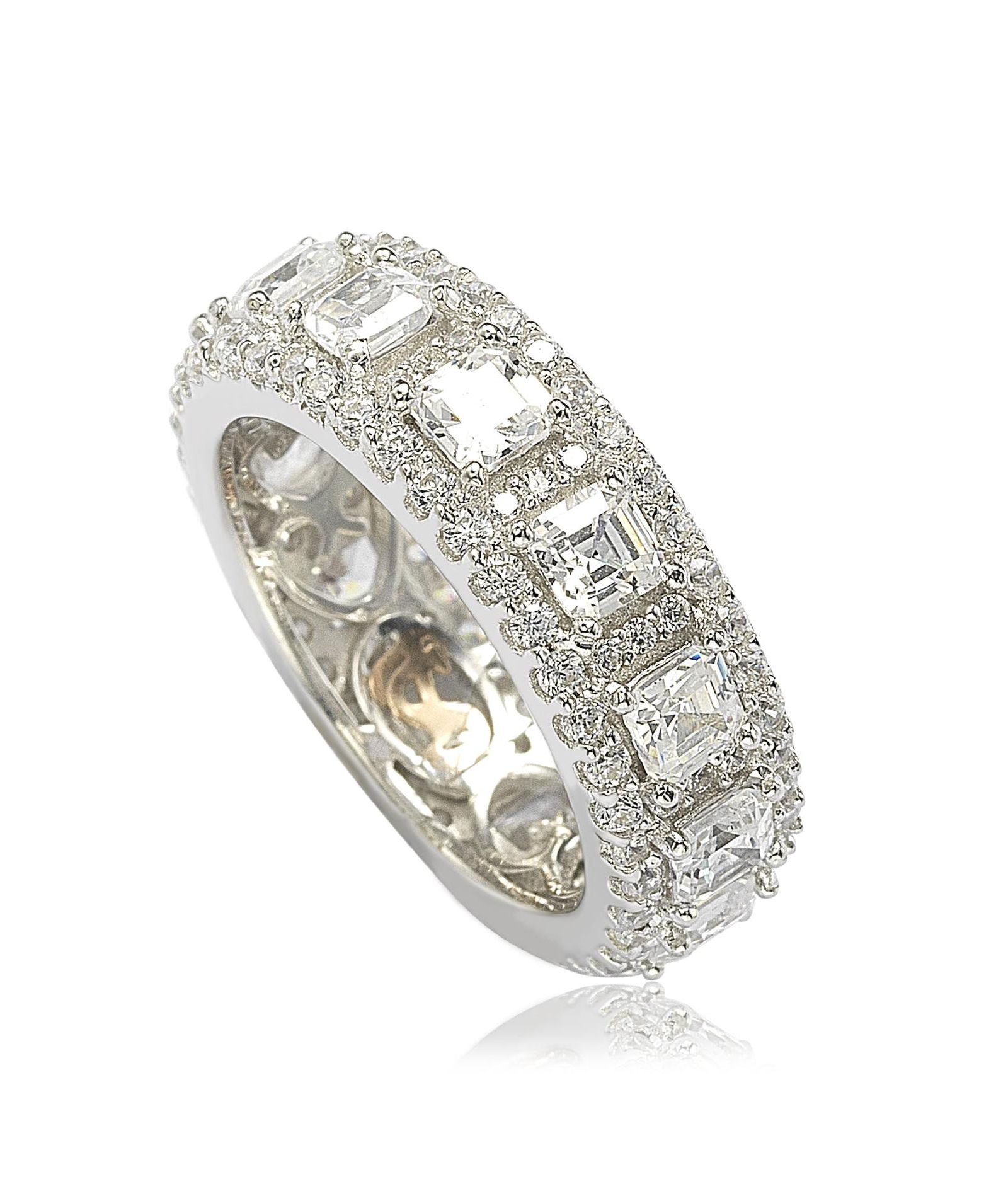 Suzy Levian Sterling Cubic Zirconia Modern Eternity Band Ring