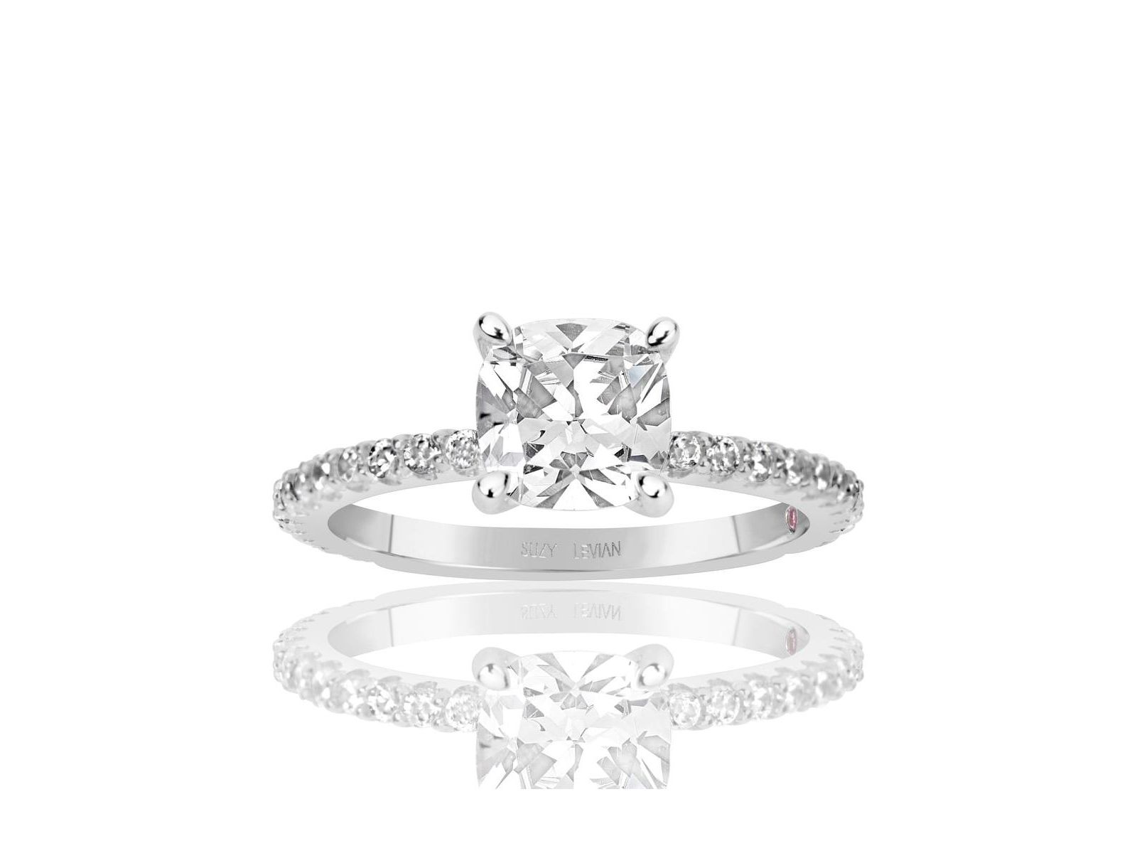 Suzy Levian Sterling Silver Cushion Cut Cubic Zirconia Bridal Center Stone Ring