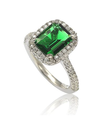 Помолвочное кольцо Suzy Levian Sterling Silver Emerald-cut Cubic Zirconia Halo