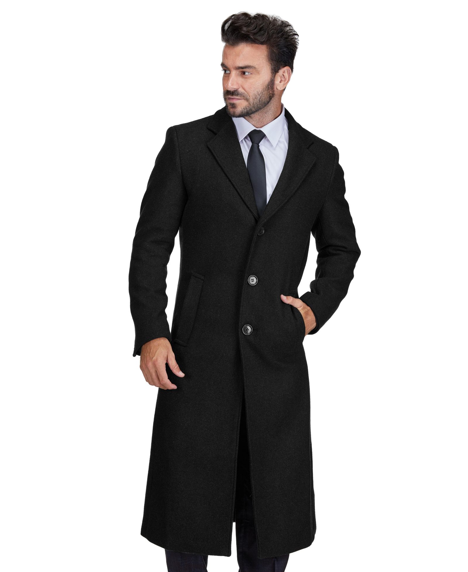 Braveman Мужской Knee Length Wool Blend Three Button Long Jacket Overcoat Top Coat