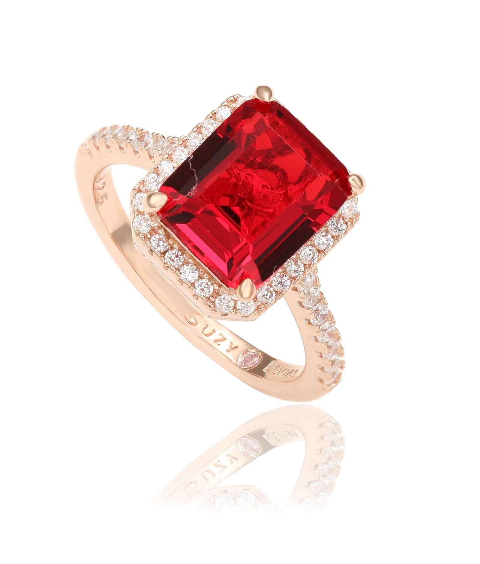 Кольцо Suzy Levian Sterling Emerald-Cut Cubic Zirconia Halo