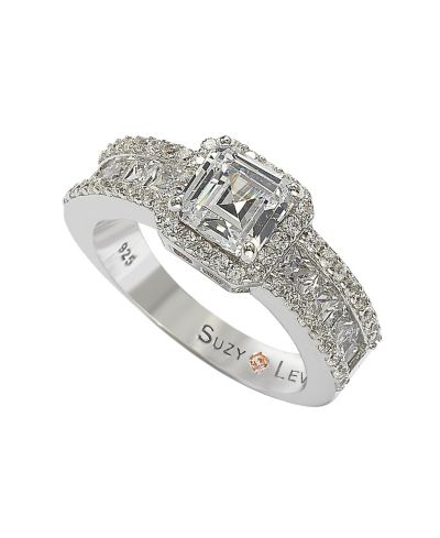 Suzy Levian New York Кольцо с коричневым камнем в центре, Sterling Silver Cubic Zirconia Asscher Cut