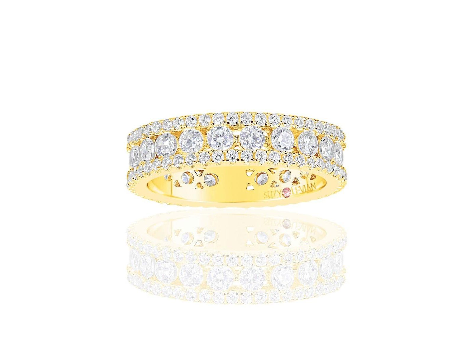 Suzy Levian Sterling Silver Cubic Zirconia Three Row Modern Eternity Band Ring
