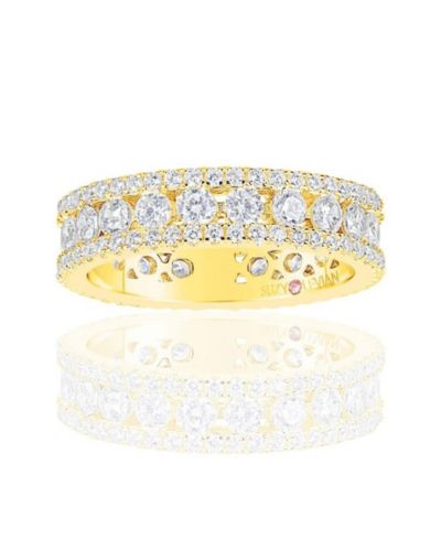 Suzy Levian Sterling Silver Cubic Zirconia Three Row Modern Eternity Band Ring