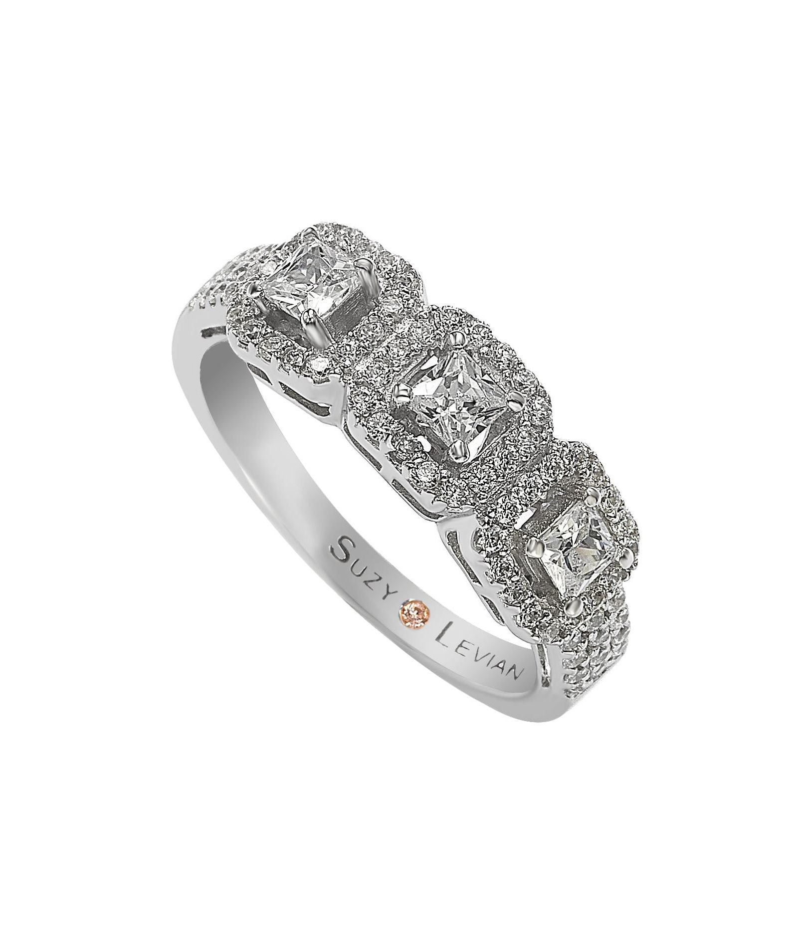 Suzy Levian Sterling Silver Cubic Zirconia 3-Stone Asscher-Cut Band Ring