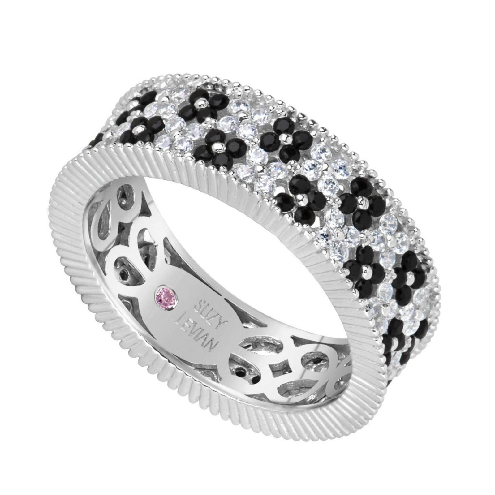 Suzy Levian Sterling Silver кольцо Eternity с двойным цветочным узором из кубического циркония