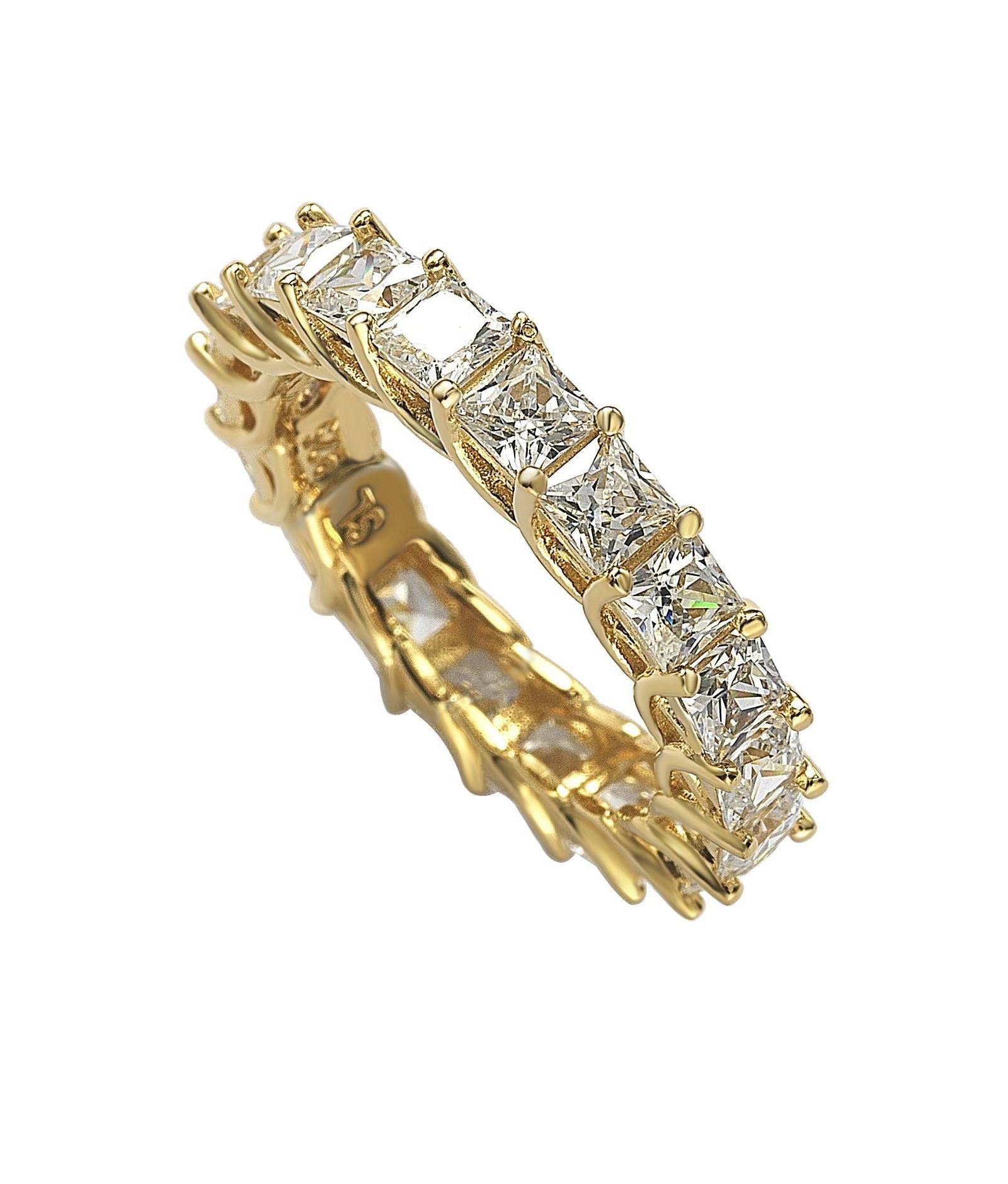 Suzy Levian Sterling Silver Princess Cut Cubic Zirconia Wave Setting Eternity Band