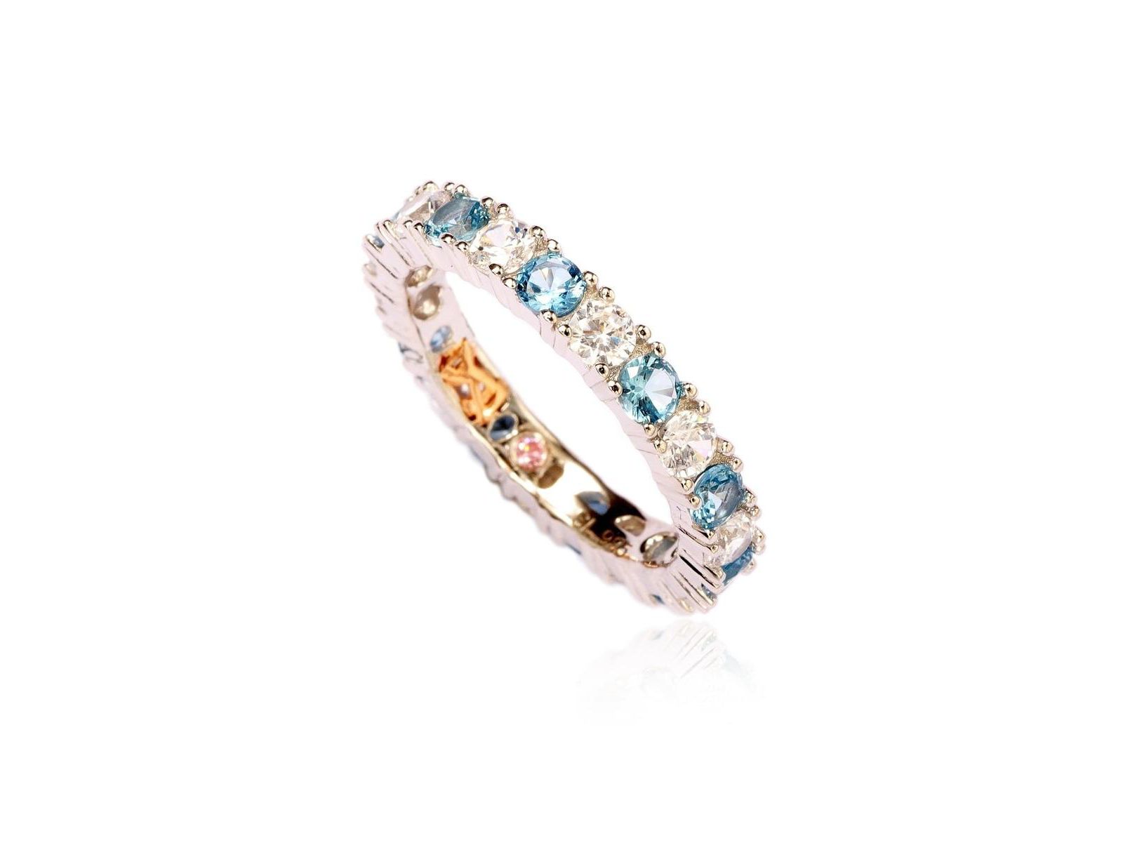 Suzy Levian Sterling Silver Cubic Zirconia Alternating Stone Eternity Band Ring