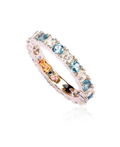 Suzy Levian Sterling Silver Cubic Zirconia Alternating Stone Eternity Band Ring