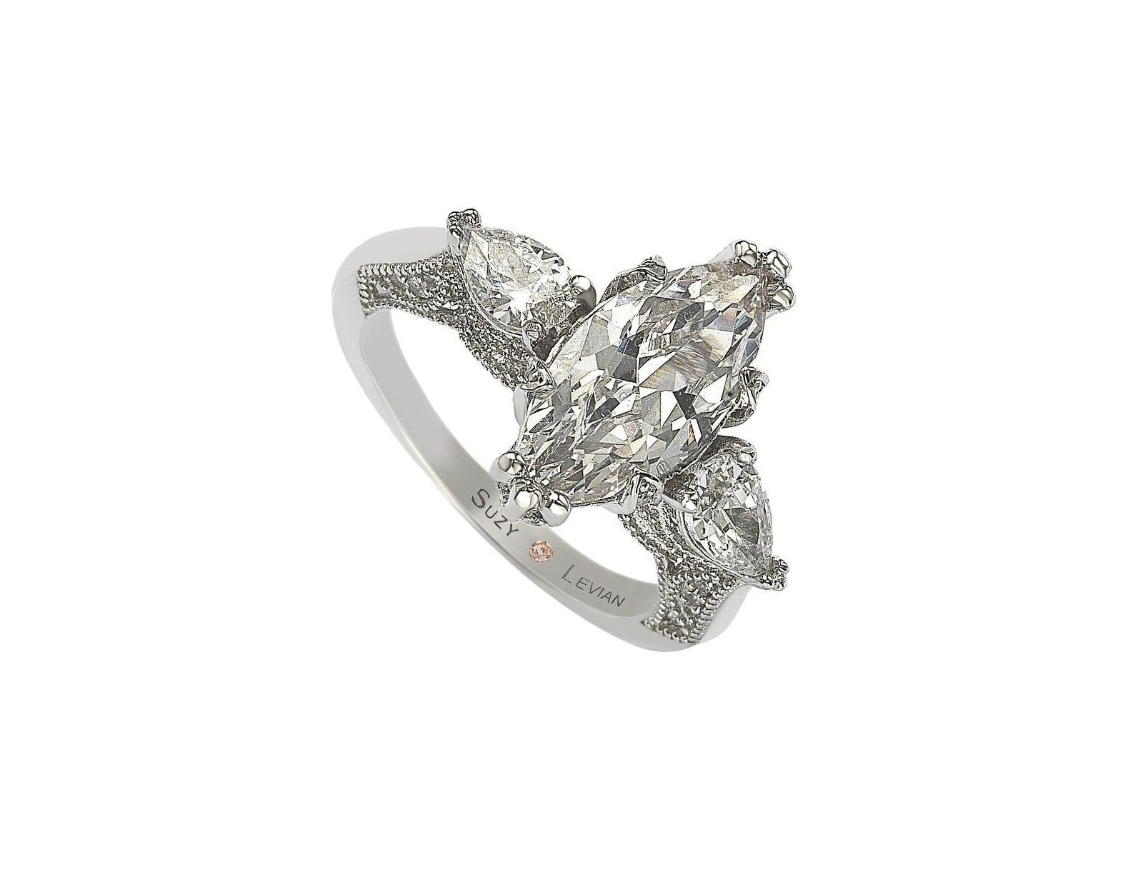 Кольцо Suzy Levian Sterling Silver Marquise Cubic Zirconia Center Stone