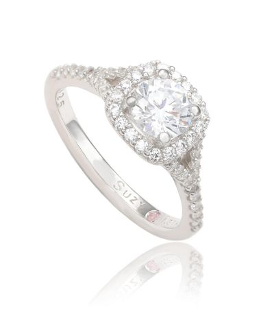 Suzy Levian Sterling Silver кольцо Halo с белым круглым фианитом