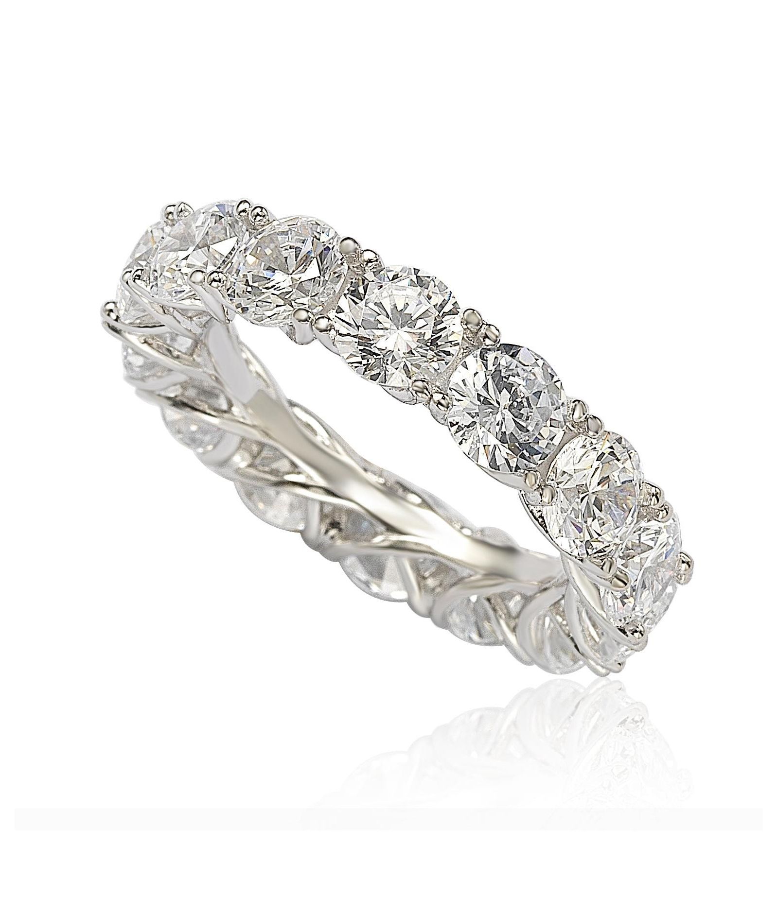 Suzy Levian Sterling Silver Cubic Zirconia Crossing Setting Eternity Band