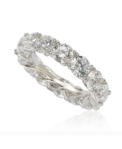 Suzy Levian Sterling Silver Cubic Zirconia Crossing Setting Eternity Band