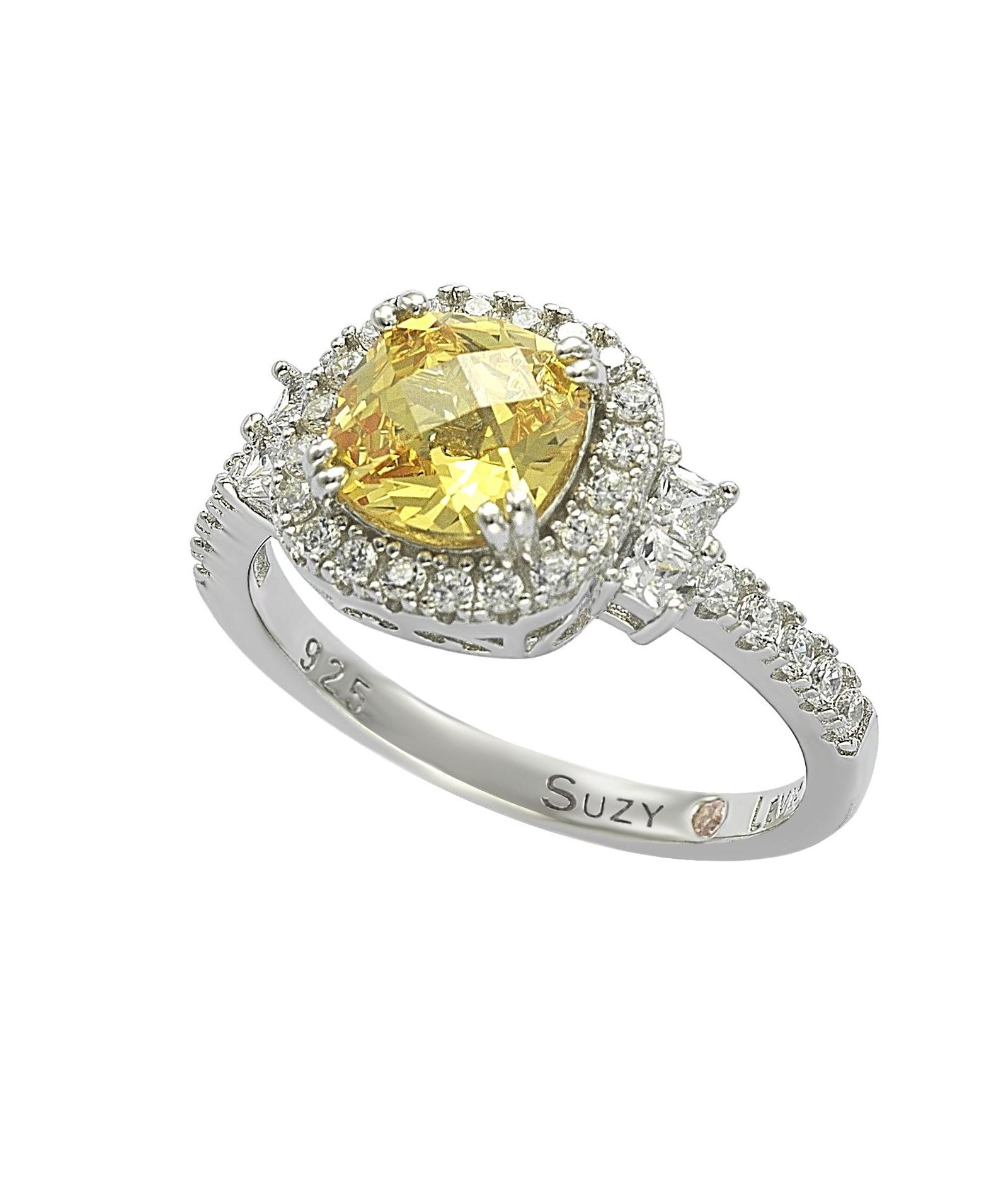 Suzy Levian Sterling Silver Yellow & White Cubic Zirconia Center Stone Ring