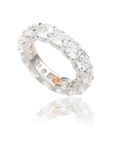 Suzy Levian Sterling Silver Cubic Zirconia White Checkered Cushion Cut Eternity Band
