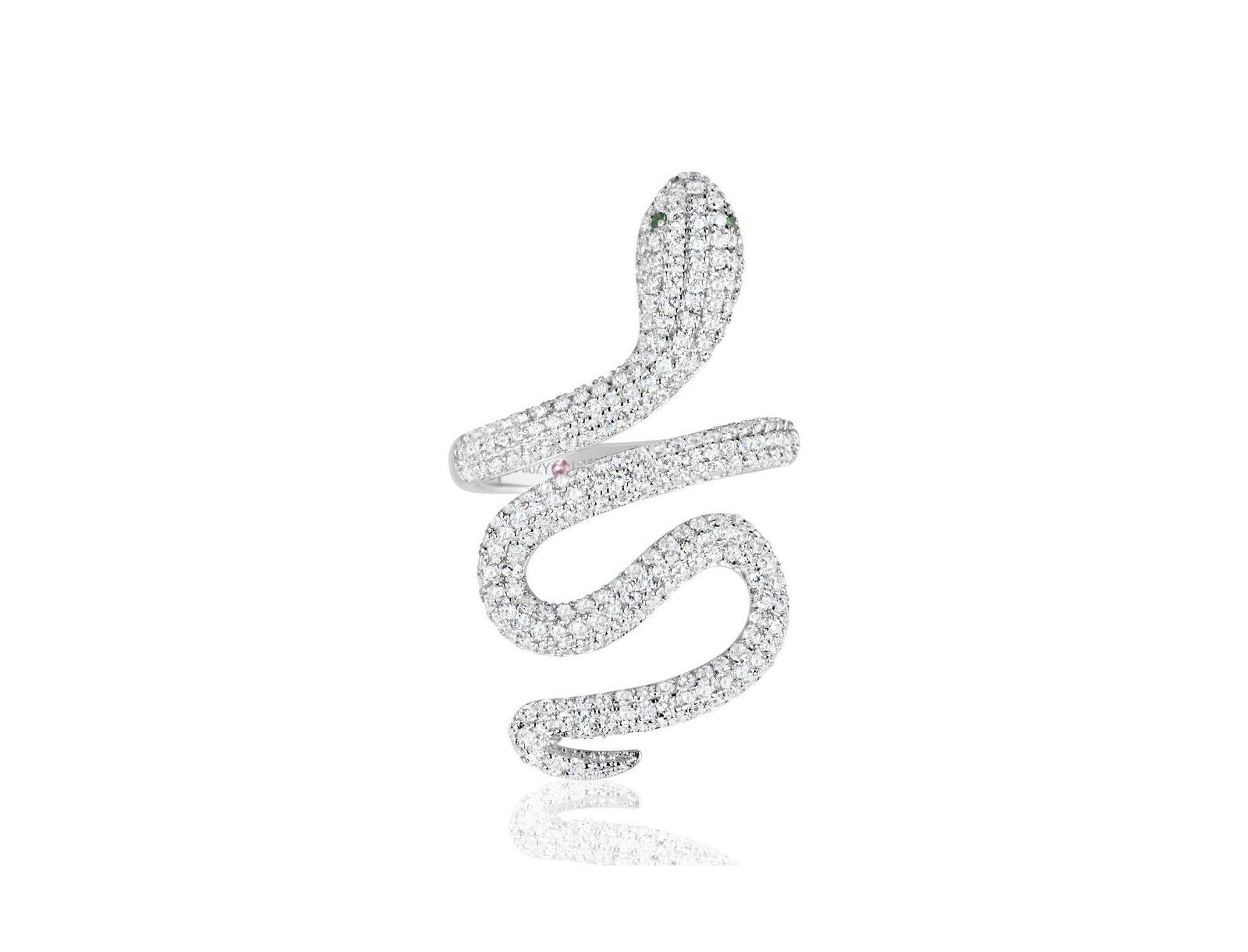Suzy Levian Sterling Silver Cubic Zirconia Wild Snake Ring