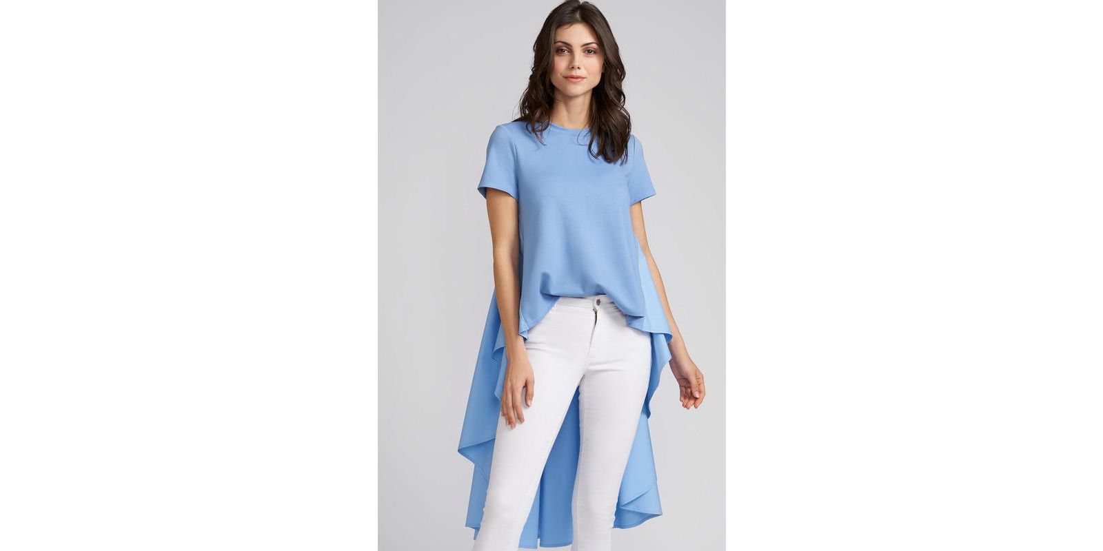 Caldwell Collection Women's Piper High Low Short Sleeve Top with Cotton Knit Cropped Bodice and Polished Cotton Long Peplum