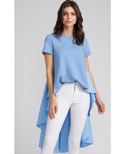 Caldwell Collection Women's Piper High Low Short Sleeve Top with Cotton Knit Cropped Bodice and Polished Cotton Long Peplum