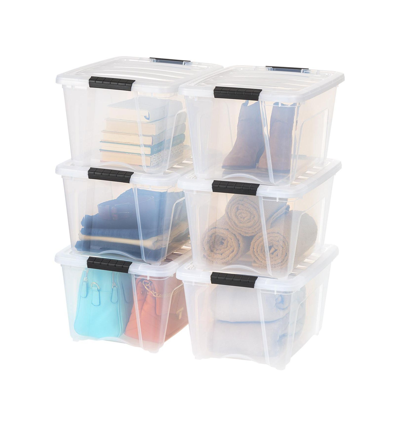 IRIS 6 Pack 32qt Clear View Plastic Storage Bin with Lid and Secure Latching Buckles