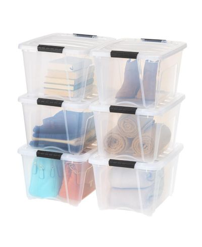 IRIS 6 Pack 32qt Clear View Plastic Storage Bin with Lid and Secure Latching Buckles
