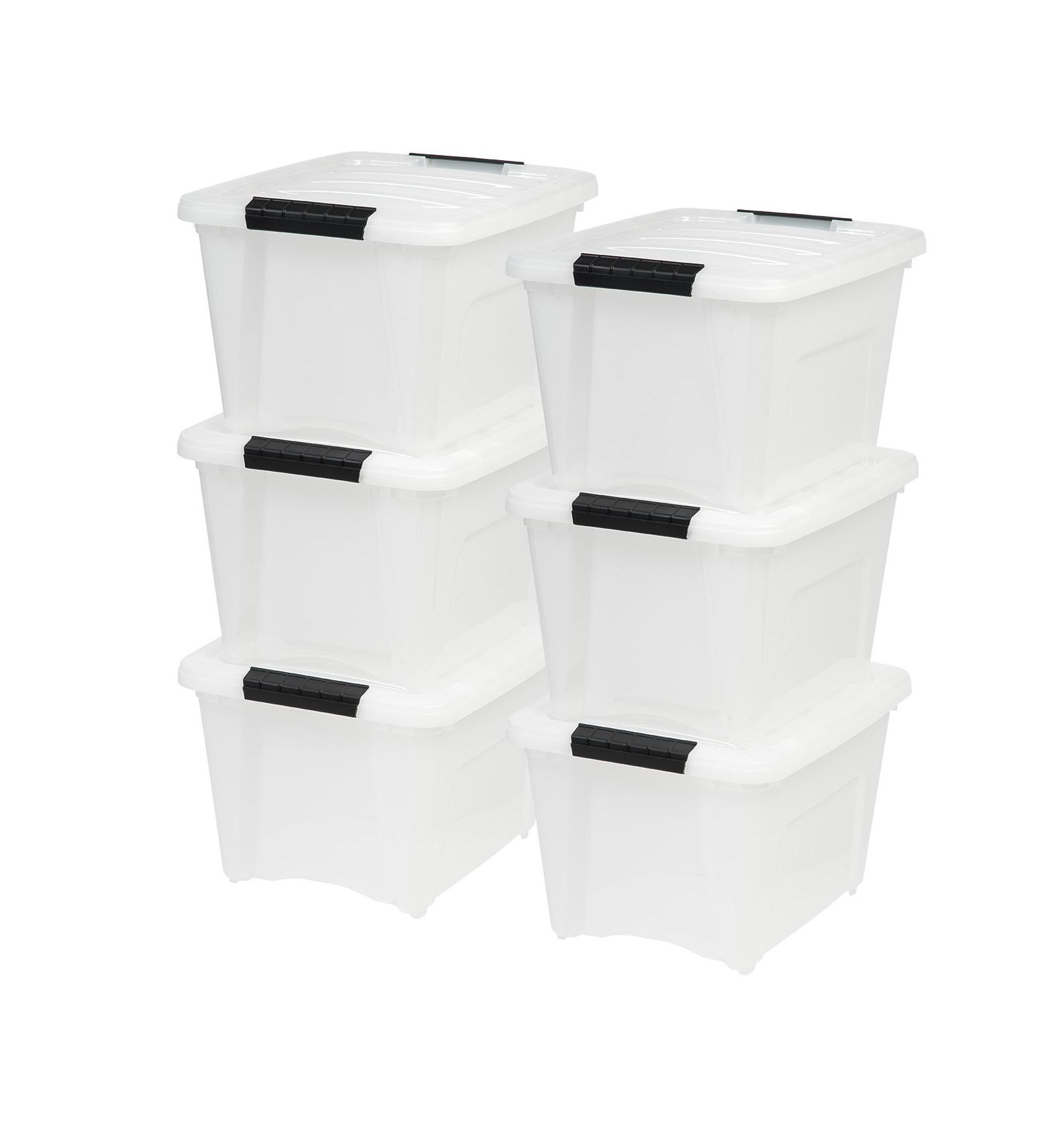 IRIS 6 Pack 19qt Plastic Storage Bin with Lid and Secure Latching Buckles, Pearl