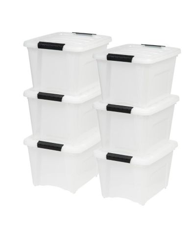 IRIS 6 Pack 19qt Plastic Storage Bin with Lid and Secure Latching Buckles, Pearl