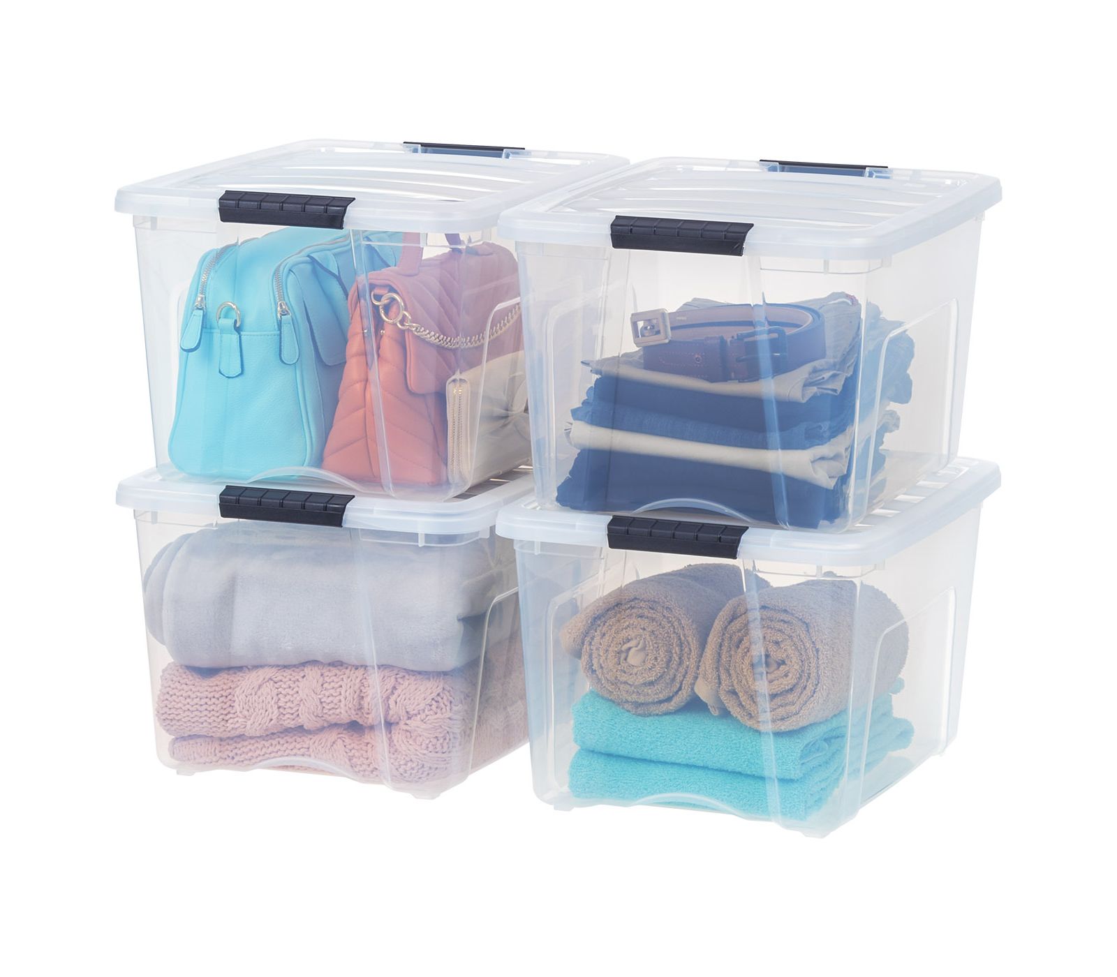 IRIS 4 Pack 40qt Clear View Plastic Storage Bin with Lid and Secure Latching Buckles