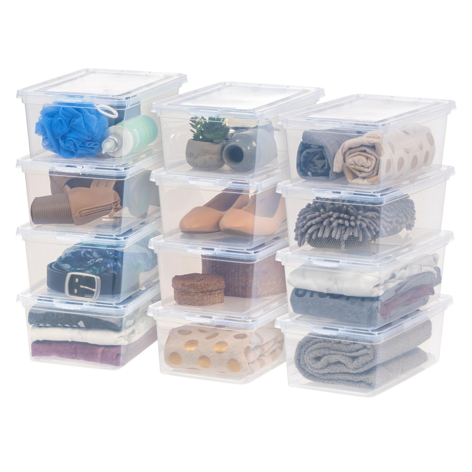 IRIS 12 Pack 6 Quart Plastic Storage Bin Tote Organizing Container with Latching Lid, Shoe Box, Clear
