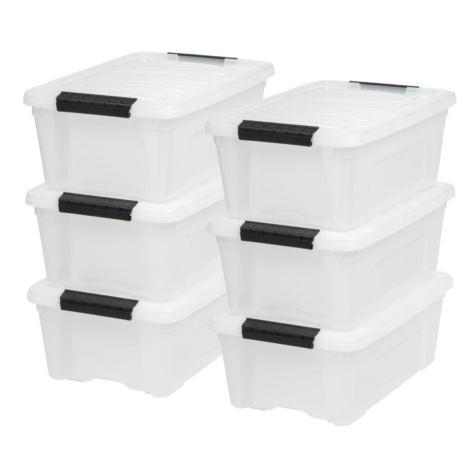 IRIS 13 Qt Stackable Plastic Storage Bins with Lids, Discreet- Pearl, 6Pk